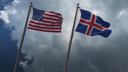 Videohive - Waving Flags Of The United States And Iceland 4K - 32742639 - 32742639