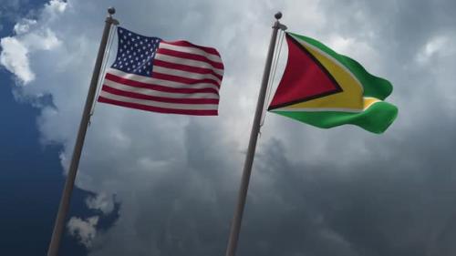 Videohive - Waving Flags Of The United States And Guyana 4K - 32742679 - 32742679