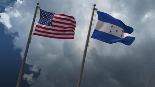 Videohive - Waving Flags Of The United States And Honduras 4K - 32742680 - 32742680