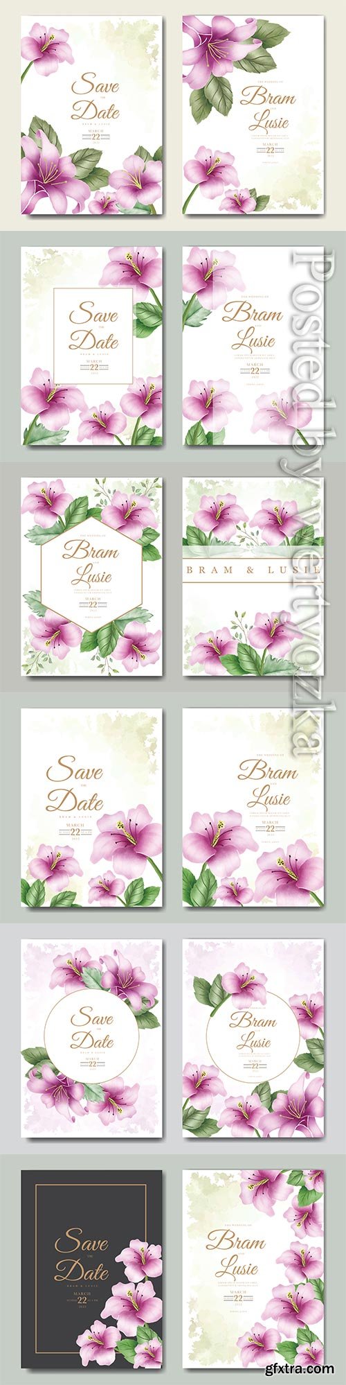 Wedding invitation card with with beautiful flowers watercolor