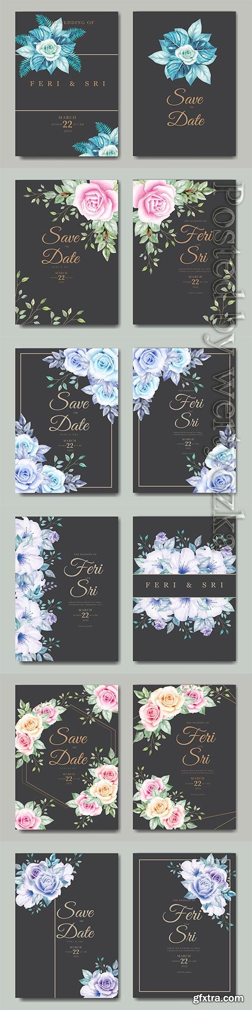 Wedding vector invitation card with floral watercolor