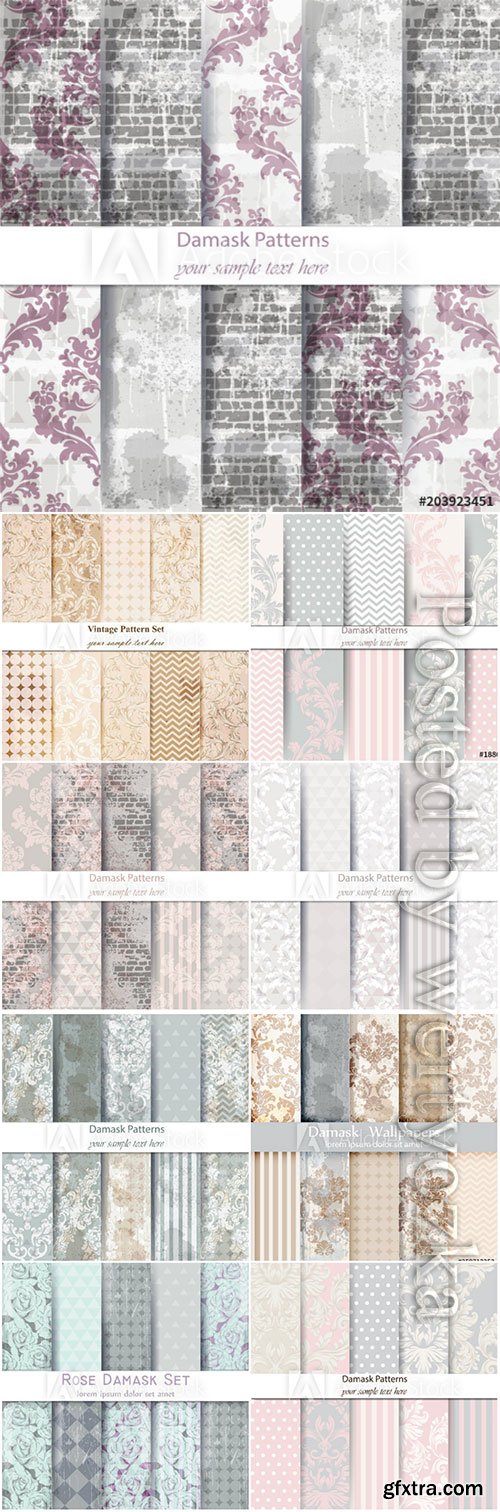 Damask patterns set vector