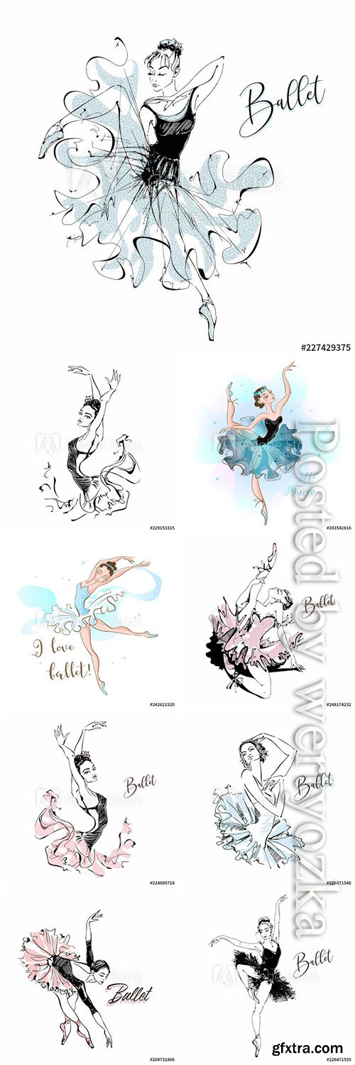 Ballerina, ballet, dancing girl vector illustrations