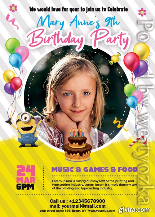 Kids Birthday Invitation - Premium flyer psd template