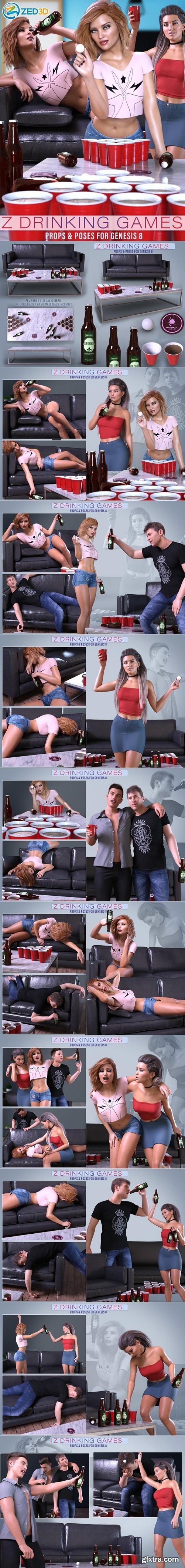 Z Drinking Games Props and Poses for Genesis 8