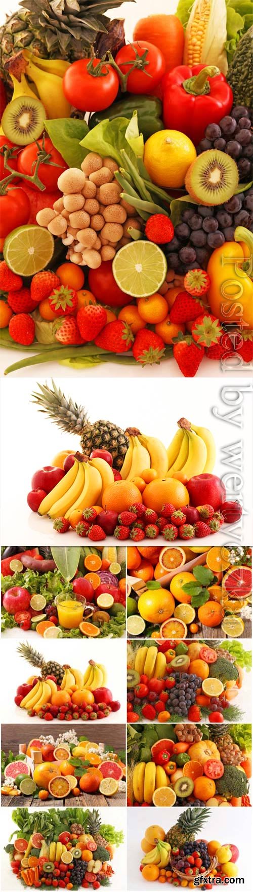 Set of fresh fruits and berries stock photo