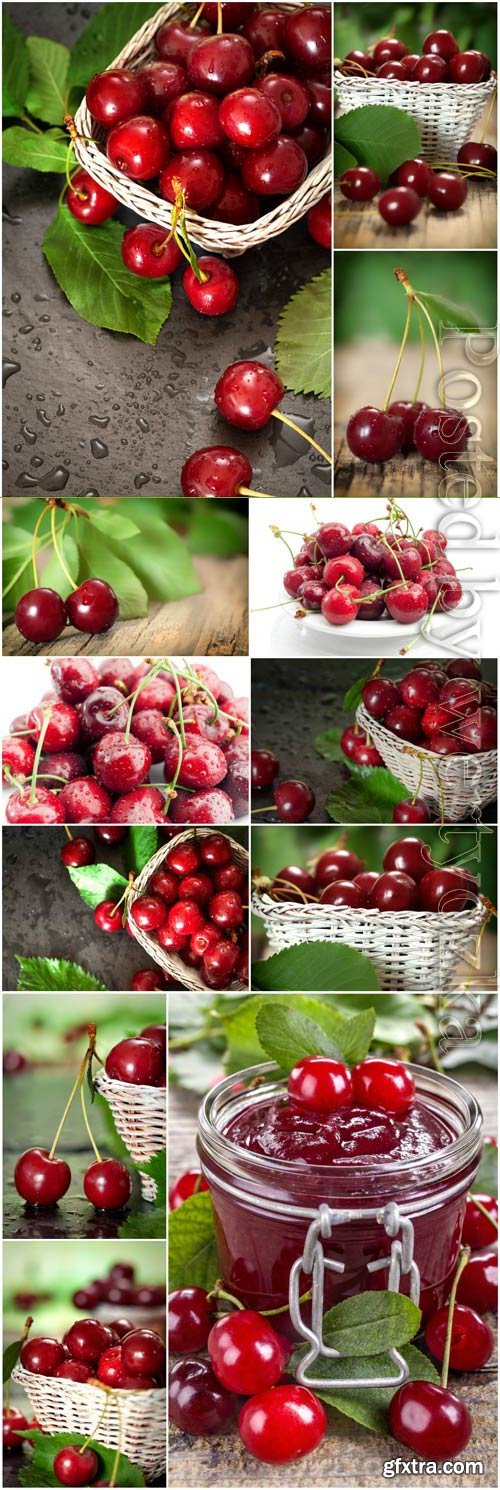 Fresh red cherries stock photo