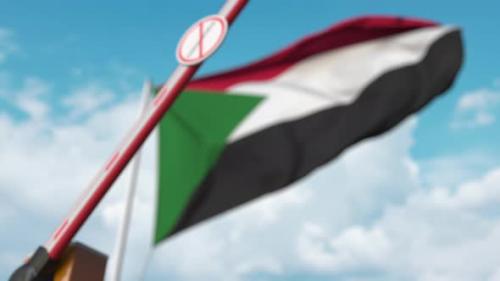 Videohive - Closed Boom Gate with STOP CORONAVIRUS Sign at the Flag of Sudan - 32773281 - 32773281