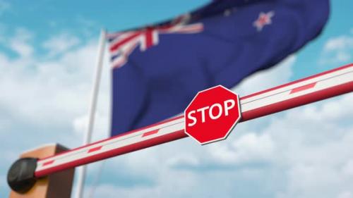 Videohive - Opening Boom Barrier with Stop Sign Against the Flag of New Zealand - 32773288 - 32773288