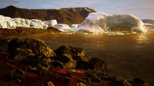 Videohive - Antarctic Icebergs Near Rocky Beach - 32782452 - 32782452