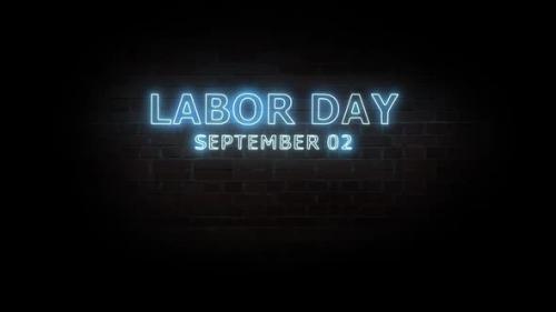 Videohive - Labor day. Text neon light on brick wall background. - 32784216 - 32784216