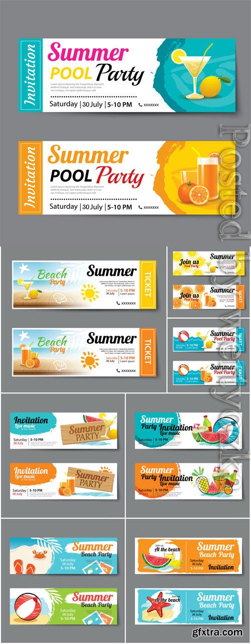 Horizontal banners on the theme of summer in vector