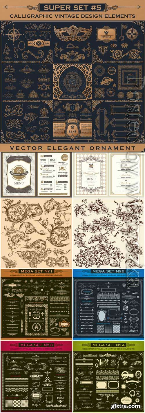 Ornaments and decorative retro elements in vector