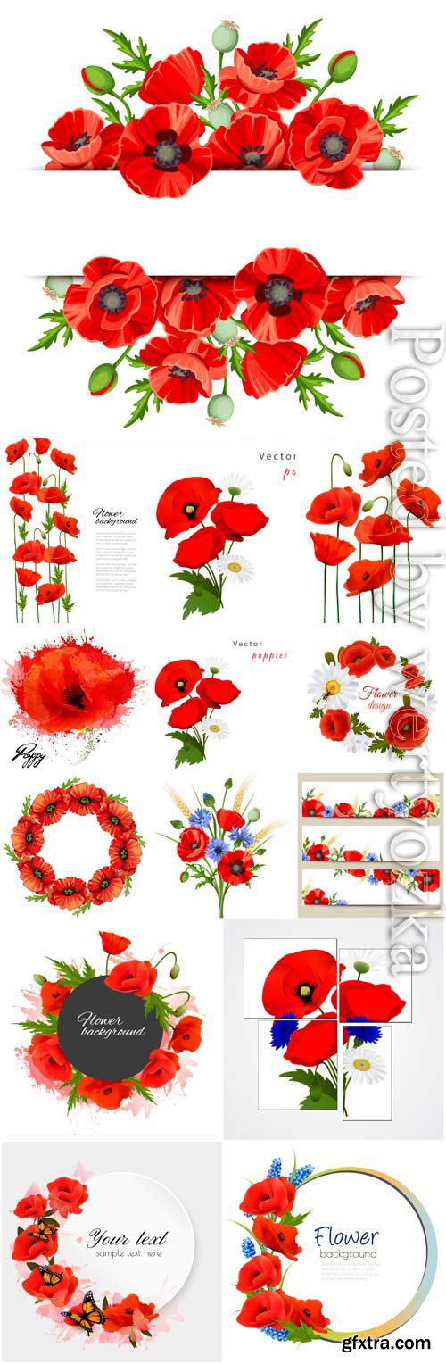 Frames with red poppies in vector