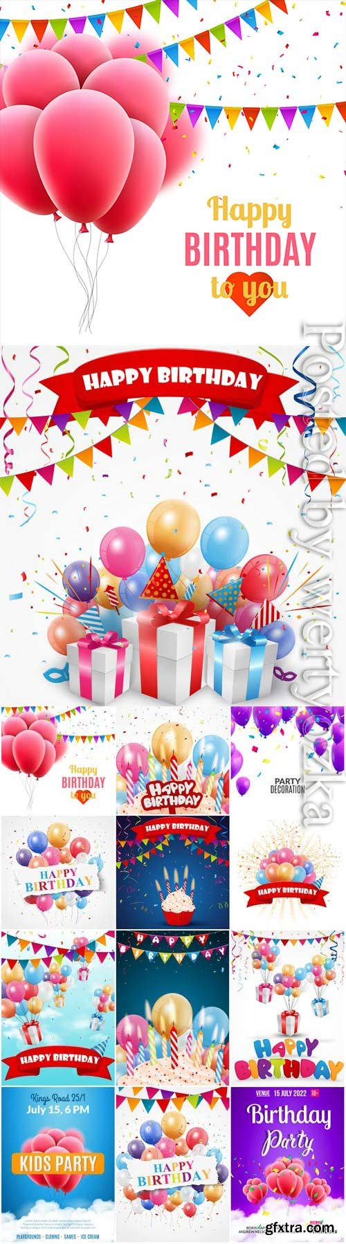 Holiday posters happy birthday in vector