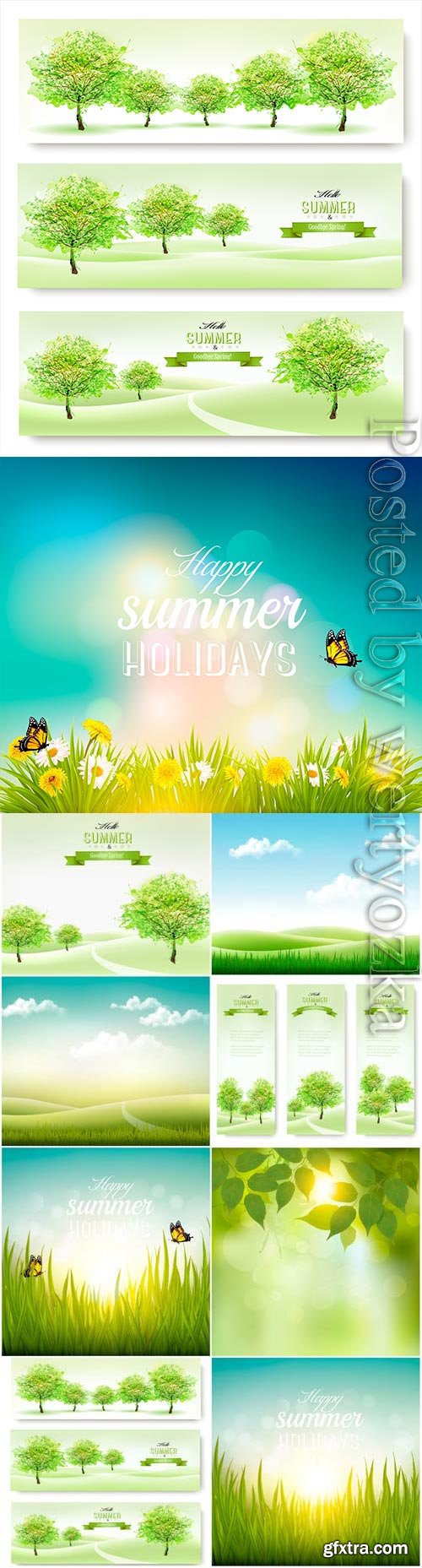 Summer banners and backgrounds with nature in vector