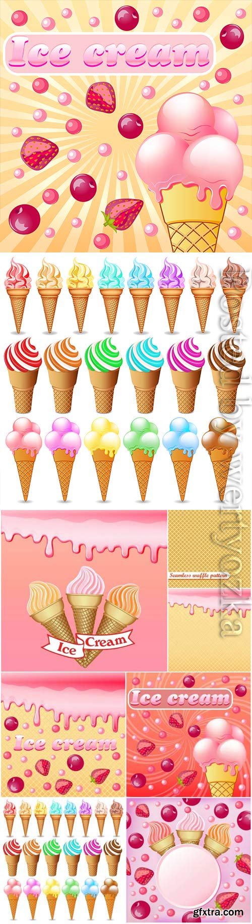 Ice cream with different flavors in vector