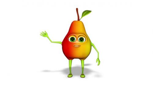 Videohive - 3d Character Pear Cartoon Hello 2 Looped Video 5 Sec White Background And 5 Sec Alpha Channel 1 - 32795372 - 32795372
