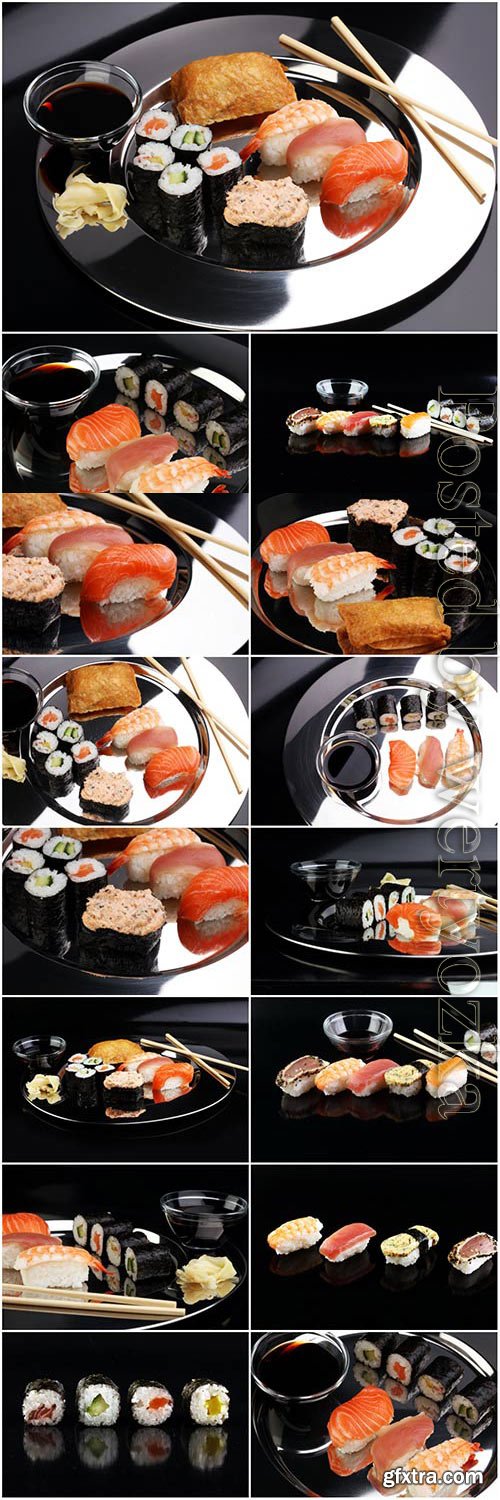 Sushi on dark background stock photo