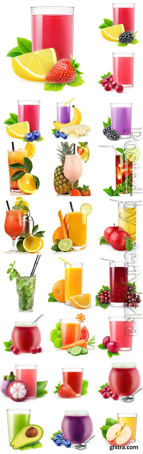 Fresh fruit and berry juices stock photo