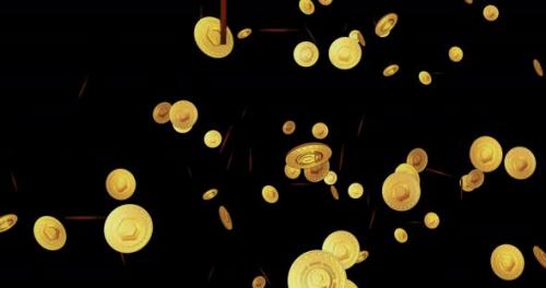 Videohive - Chainlink link cryptocurrency golden coin falling rain loop - 32816441 - 32816441