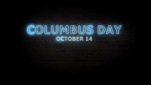 Videohive - Columbus day. Text neon light on brick wall background - 32821306 - 32821306