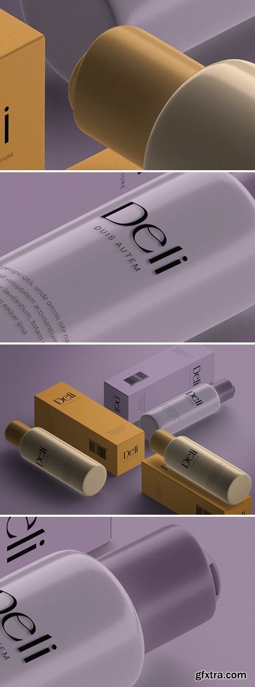 Isometric Cosmetics Bottle & Paper Box Mockup