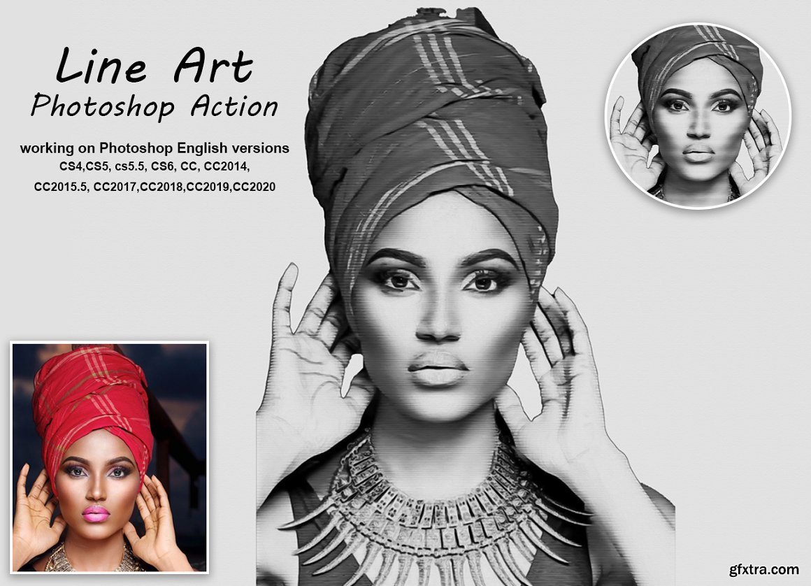 CreativeMarket - Line Art Photoshop Action 5327870 » GFxtra