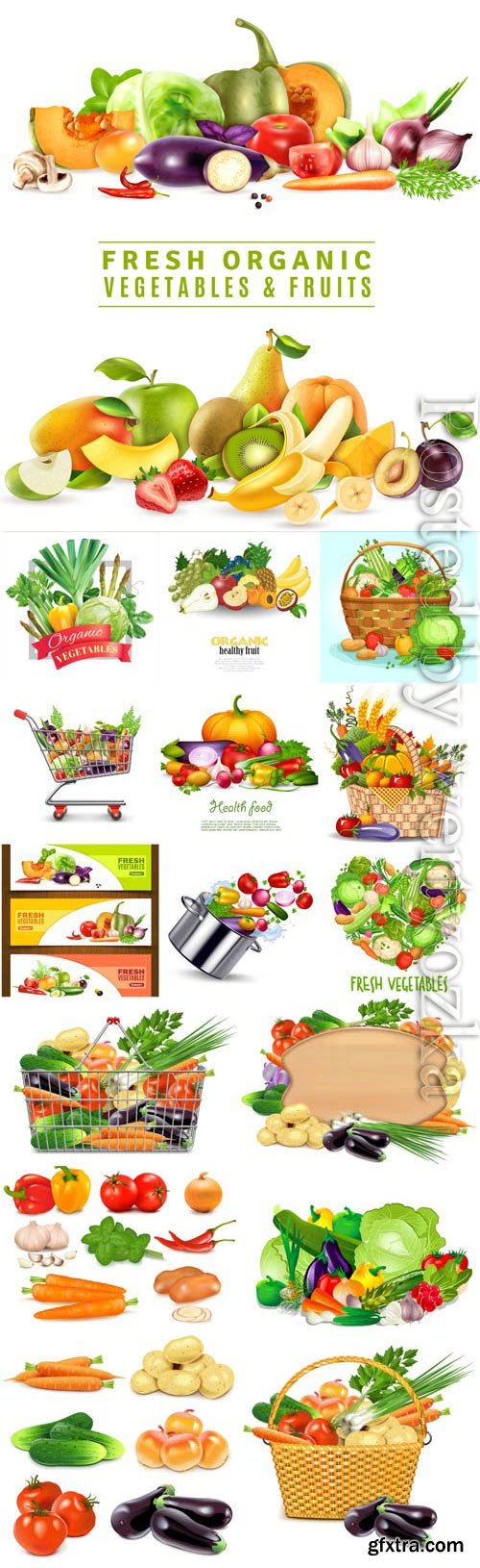 Baskets with vegetables in vector