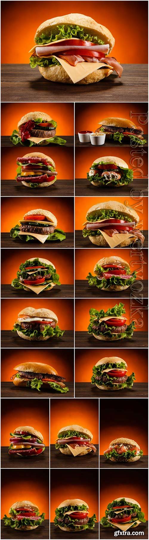 Various hamburgers stock photo