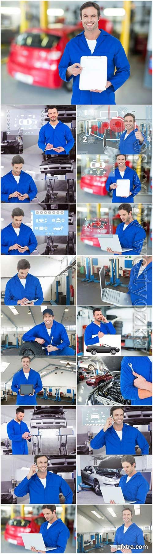 Male auto mechanic repairing car stock photo