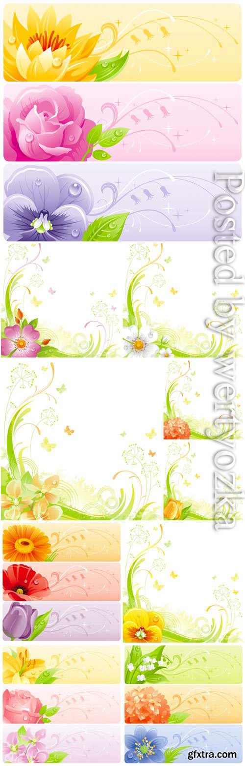 Banners with flowers in vector