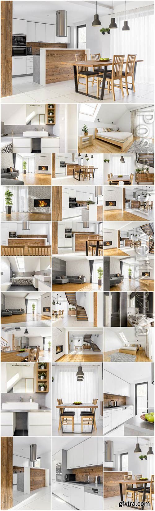 Kitchen and bedroom interior stock photo