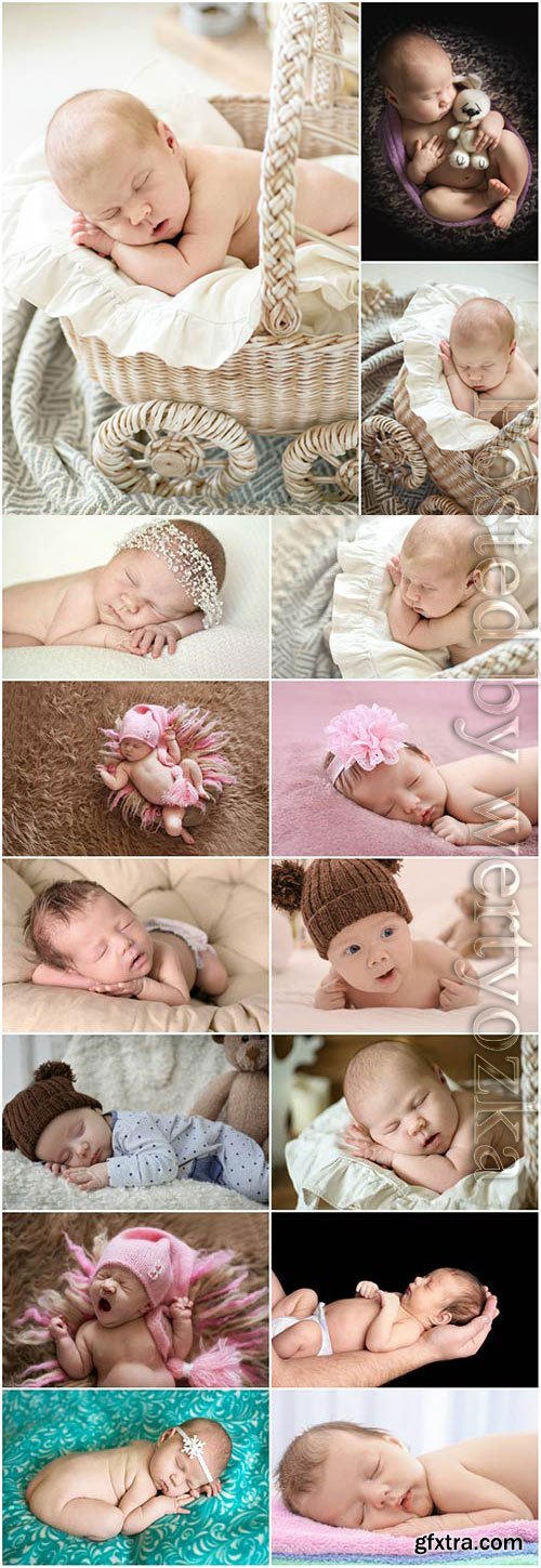 Adorable newborn babies at a photo shoot stock photo