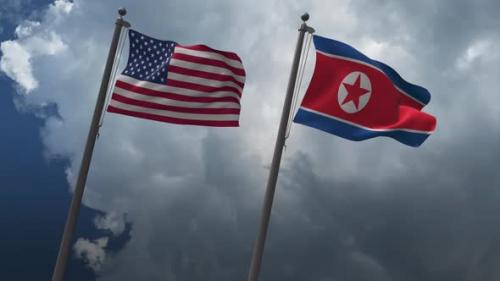 Videohive - Waving Flags Of The United States And The North Korea 4K - 32873222 - 32873222