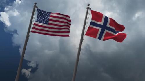 Videohive - Waving Flags Of The United States And The Norway 4K - 32873223 - 32873223