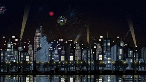 Videohive - City Fireworks Side Pan HD - 32859290 - 32859290