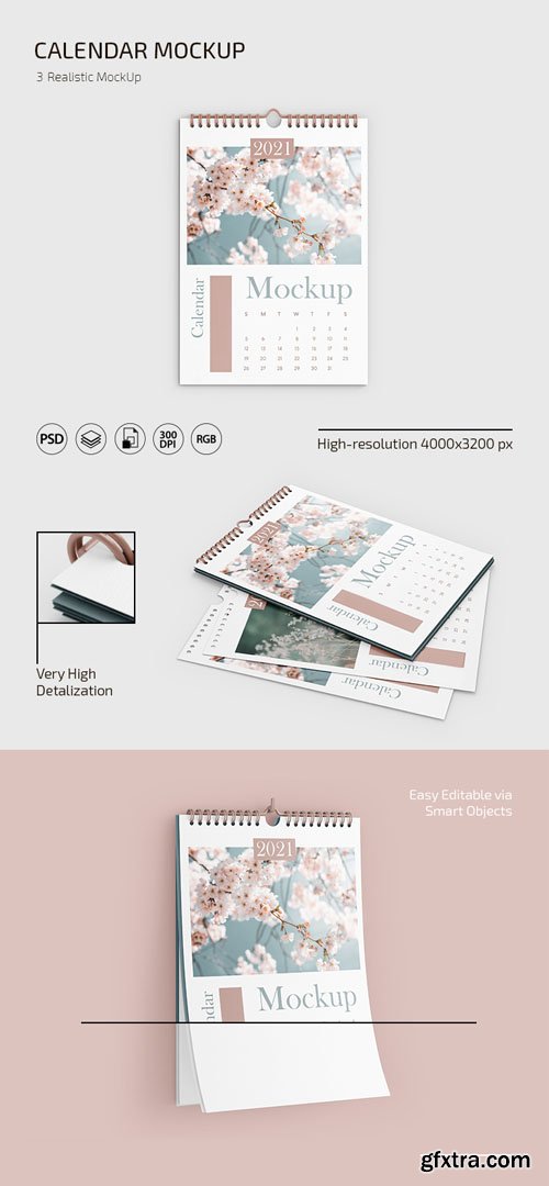 Realistic 2021 Calendar PSD Mockup Template