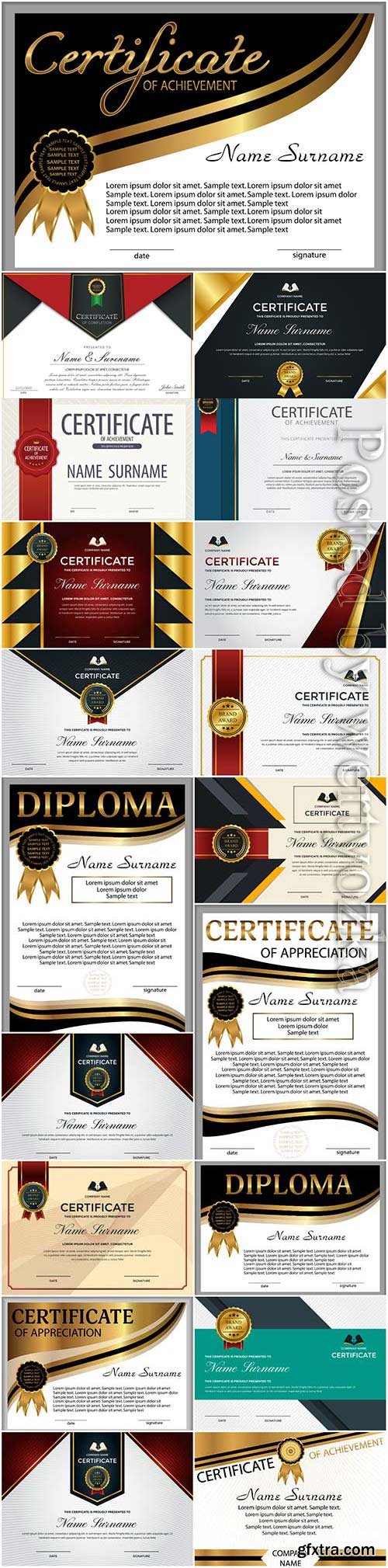 Diplomas and certificates in vector