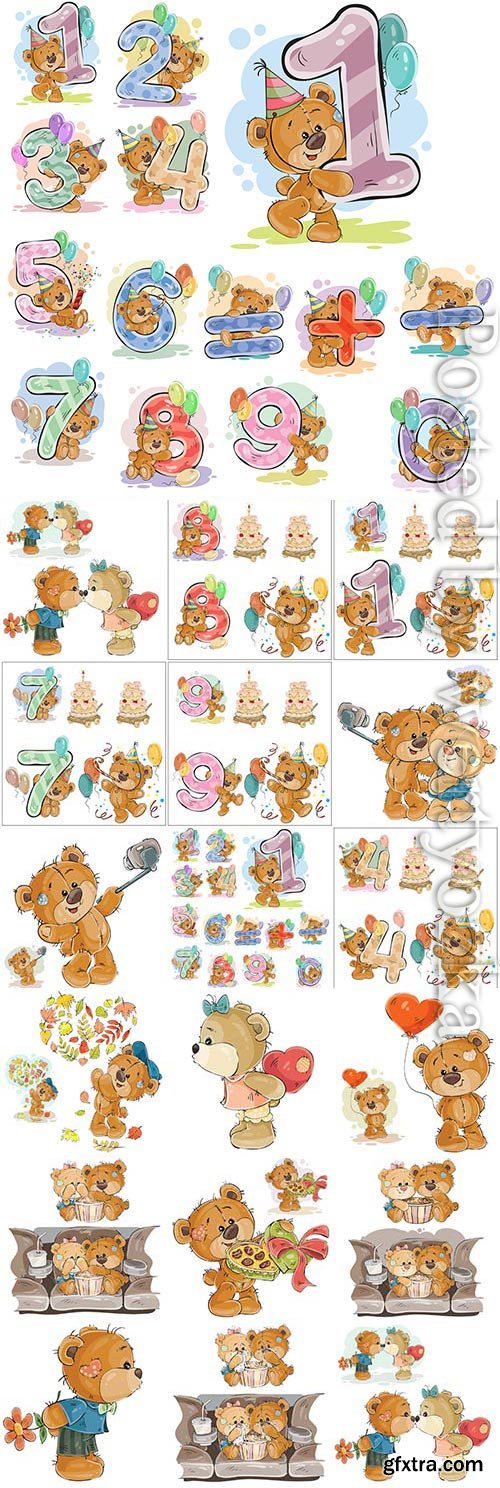 Funny cartoon teddy bears in vector