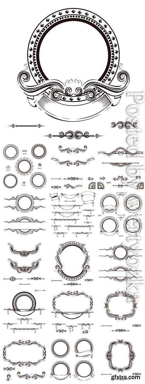 Frames, ribbons, borders and labels in vector