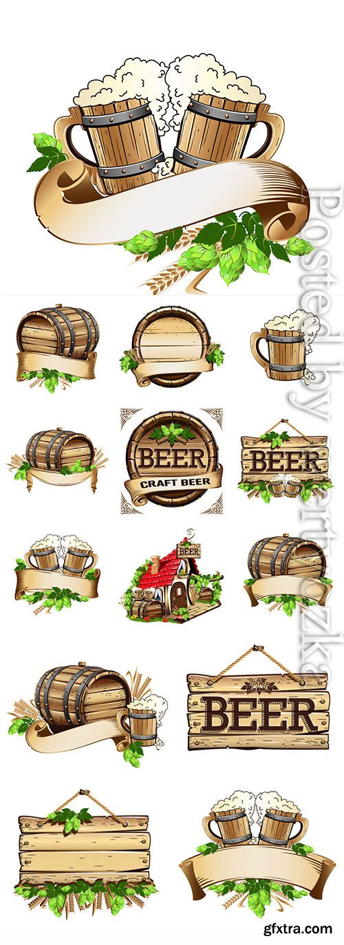 Beer labels logos elements in vector