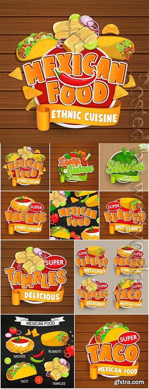 Mexican food stickers in vector