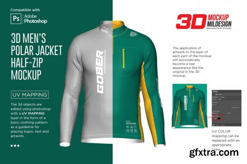 CreativeMarket - 3DMen's Polar Jacket Half-zip Mockup 5986549