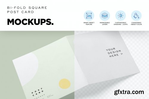 Square Bi Fold Post Card Mockups