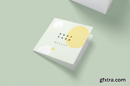 Square Bi Fold Post Card Mockups