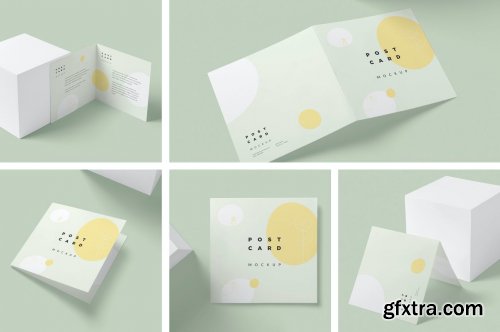 Square Bi Fold Post Card Mockups