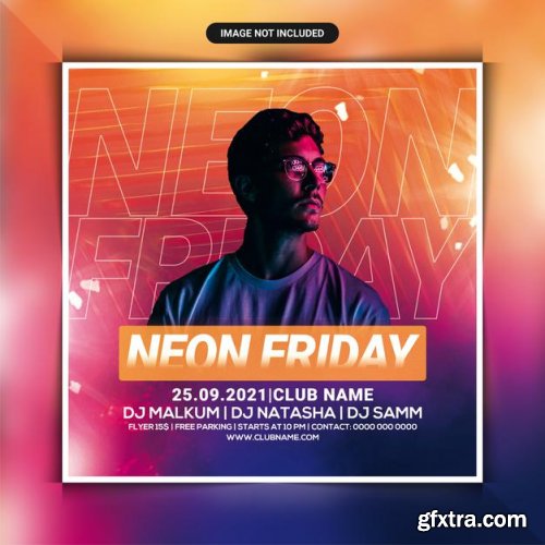 Neon friday club party flyer