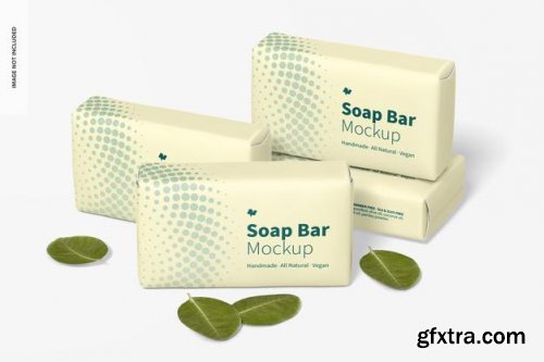 Soap bars with paper package set mockup