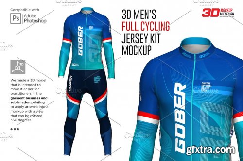 CreativeMarket - 3D Men's Full Cycling Jersey Mockup 5823555